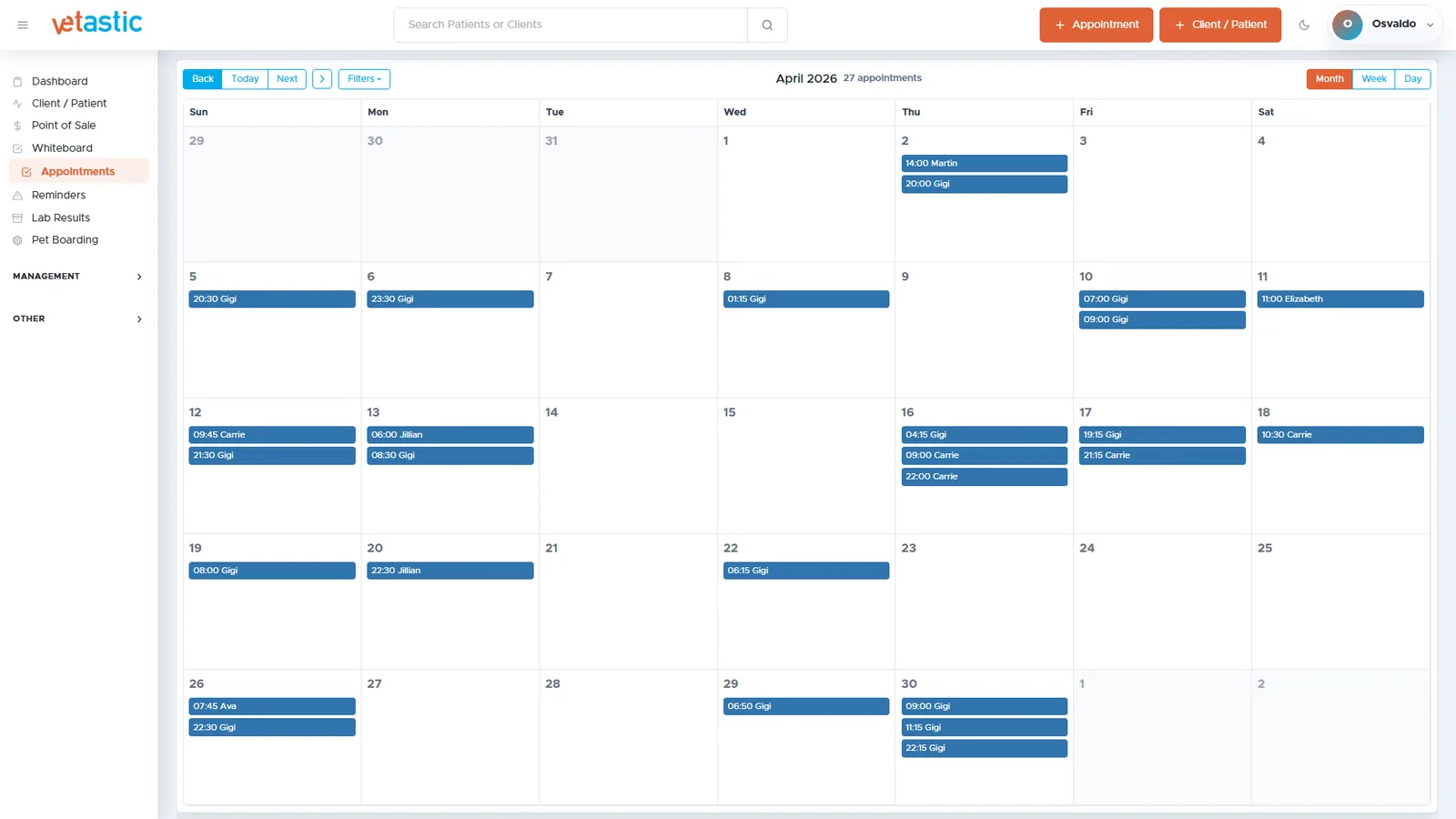 April 2026 appointments calendar